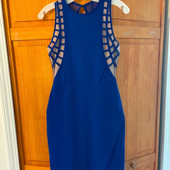 Blue Cocktail Dress with Nude Accents - Picture 1 of 6
